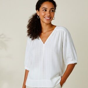 Mirth Cotton Textured Lace Detail Ivory Cream Boxy Top Size Medium